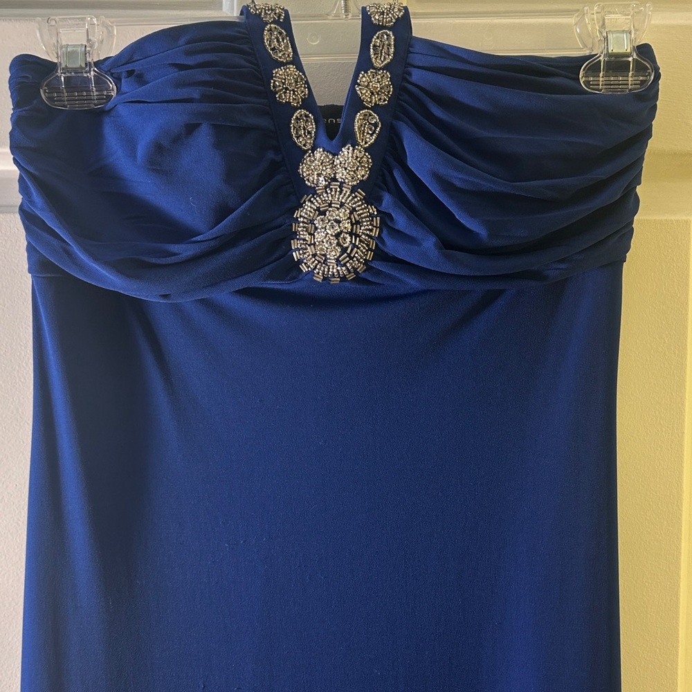 Spense Strapless Royal Blue Dress Embellish Neckline party dress prom